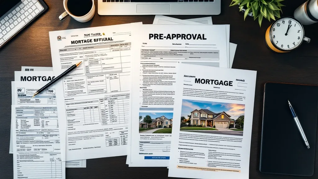 Mortgage preapproval documents Florida — stack of W-2s, bank statements, tax returns and preapproval letter on desk